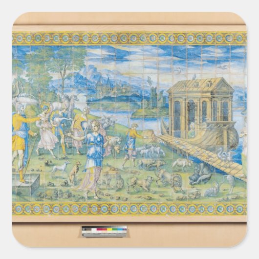 ノアの物語を描いたタイル スクエアシール (正面)