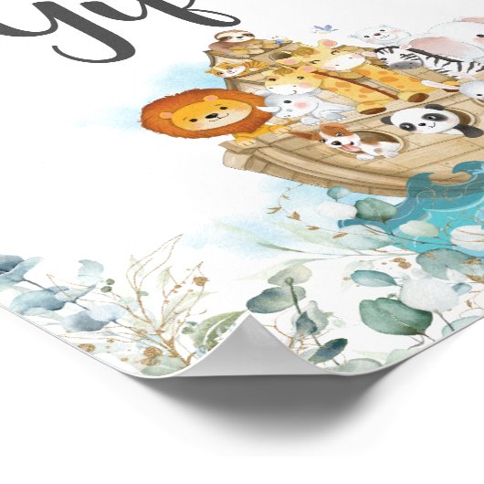 ノアの箱緑の誕生日バプテスムカード&ギフト ポスター (角)