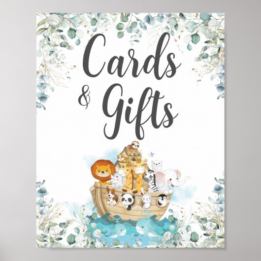 ノアの箱緑の誕生日バプテスムカード&ギフト ポスター (正面)