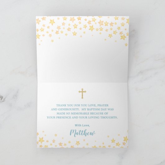 ノアの箱舟かわいい動物の少年バプテスマ《キリスト教》洗礼式や命名式 サンキューカード (内部)