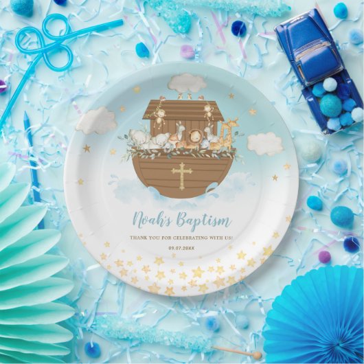 ノアの箱舟かわいい動物の少年バプテスマ《キリスト教》洗礼式や命名式 ペーパープレート (パーティー)