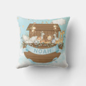 ノアの箱舟かわいい動物の少年子供部屋スカイブルー クッション (裏面)