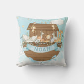 ノアの箱舟かわいい動物の少年子供部屋スカイブルー クッション (正面)