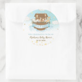 ノアの箱舟かわいい動物の男の子の赤ちゃんシャワーブルー ラウンドシール (バッグ)