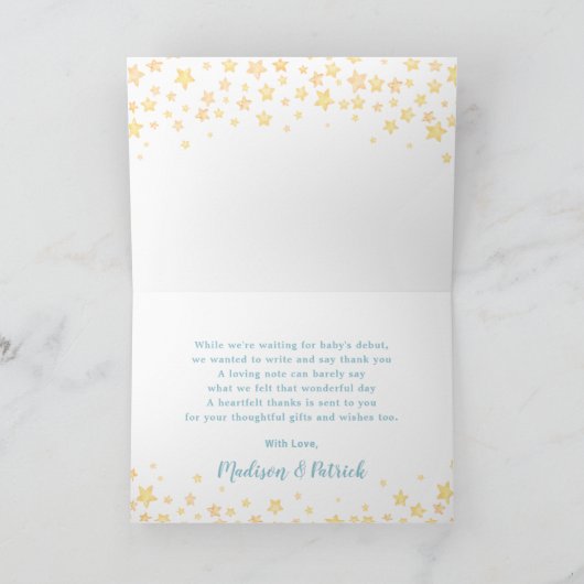 ノアの箱舟かわいい動物の男の子誕生日赤ちゃんシャワー サンキューカード (内部)