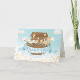 ノアの箱舟かわいい動物の男の子誕生日赤ちゃんシャワー サンキューカード