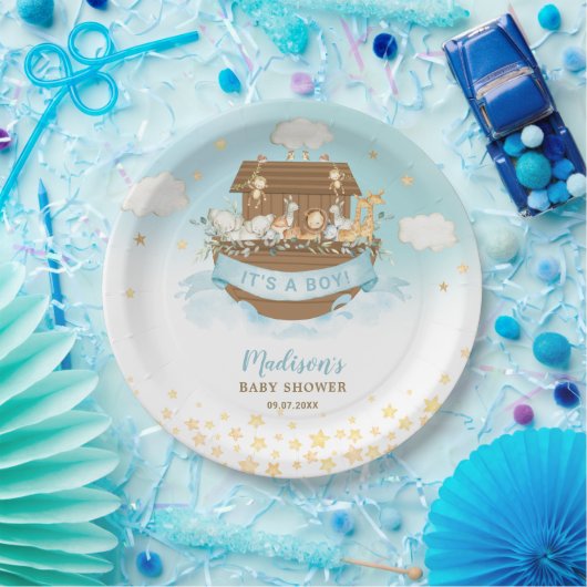 ノアの箱舟かわいい動物の男の子誕生日赤ちゃんシャワー ペーパープレート (パーティー)