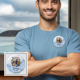 ノアの箱舟かわいい動物ブルーの男の子ママになる 缶バッジ