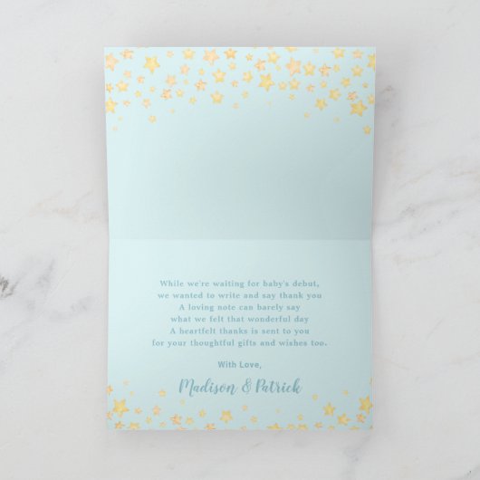 ノアの箱舟かわいい動物ブルーボーイ赤ちゃんシャワー サンキューカード (内部)