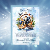 ノアの箱舟かわいい動物ブルーボーイ赤ちゃんシャワー サンキューカード