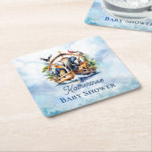 ノアの箱舟かわいい動物ブルーボーイ赤ちゃんシャワー スクエアペーパーコースター (アングル)