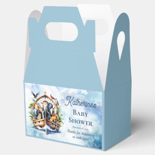 ノアの箱舟かわいい動物ブルーボーイ赤ちゃんシャワー フェイバーボックス (オープン)