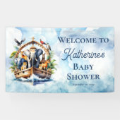 ノアの箱舟かわいい動物ブルーボーイ赤ちゃんシャワー 横断幕 (横)