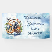 ノアの箱舟かわいい動物ブルーボーイ赤ちゃんシャワー 横断幕 (横)