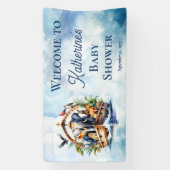 ノアの箱舟かわいい動物ブルーボーイ赤ちゃんシャワー 横断幕 (縦)