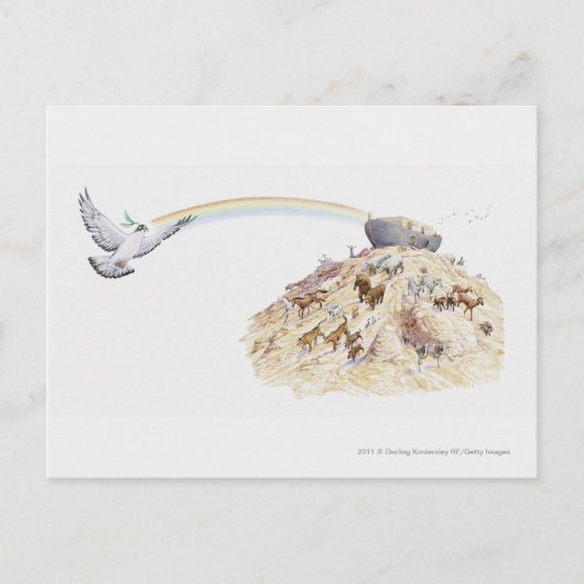 ノアの箱舟と動物のイラストレーション離れ ポストカード (正面)