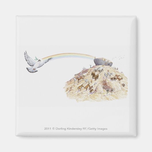 ノアの箱舟と動物のイラストレーション離れ マグネット (正面)