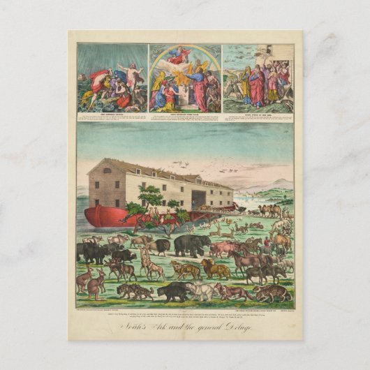 ノアの箱舟と大洪水のイラストレーション ポストカード (正面)