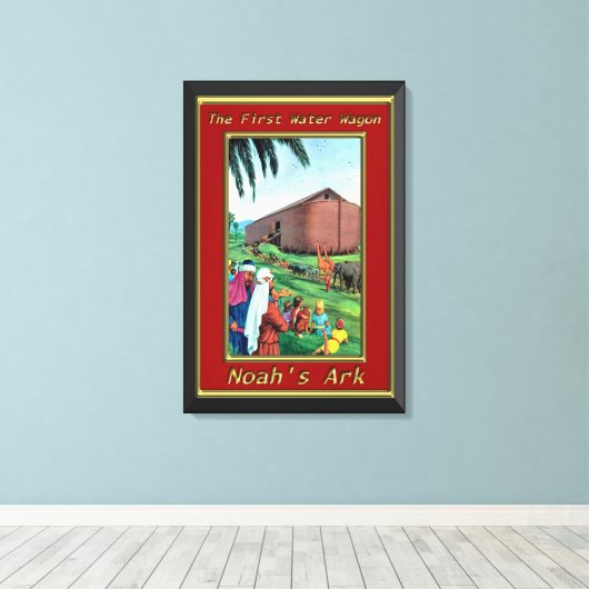 ノアの箱舟の動物の歩く船の赤いフレーム キャンバスプリント (インサイチュ (ウッドフロア))