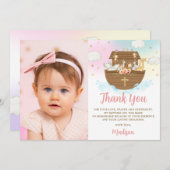 ノアの箱舟の動物ガールバプテスマ《キリスト教》洗礼式や命名式写真 サンキューカード (正面/裏面)