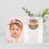 ノアの箱舟の動物ガールバプテスマ《キリスト教》洗礼式や命名式写真 招待状 (スタンド正面)