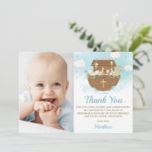 ノアの箱舟の動物少年バプテスマ《キリスト教》洗礼式や命名式写真 サンキューカード (スタンド正面)