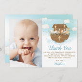 ノアの箱舟の動物少年バプテスマ《キリスト教》洗礼式や命名式写真 サンキューカード (正面/裏面)