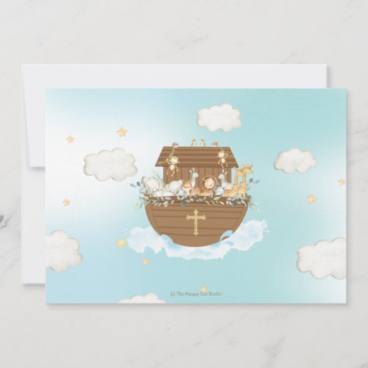 ノアの箱舟の動物少年バプテスマ《キリスト教》洗礼式や命名式写真 招待状 (裏面)