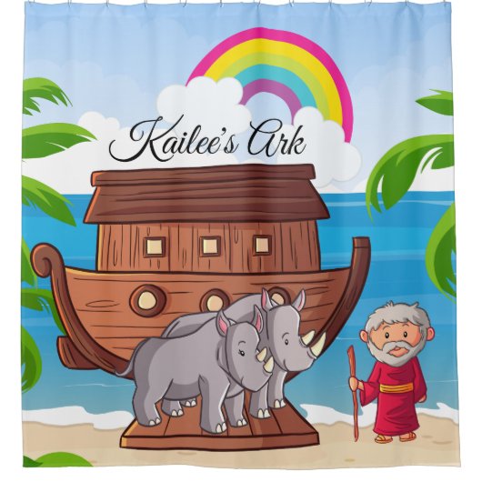 ノアの箱舟の子どもたパーソナライズされたちの聖書 シャワーカーテン (正面)