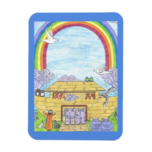 ノアの箱舟の水の色レインボーアニマルゾウ マグネット (縦)