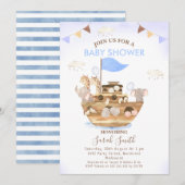 ノアの箱舟の男の子のベビーシャワー バンティングフラグ 招待状 (正面/裏面)