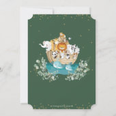 ノアの箱舟の緑のかわいい動物ツインズベビーシャワー 招待状 (裏面)