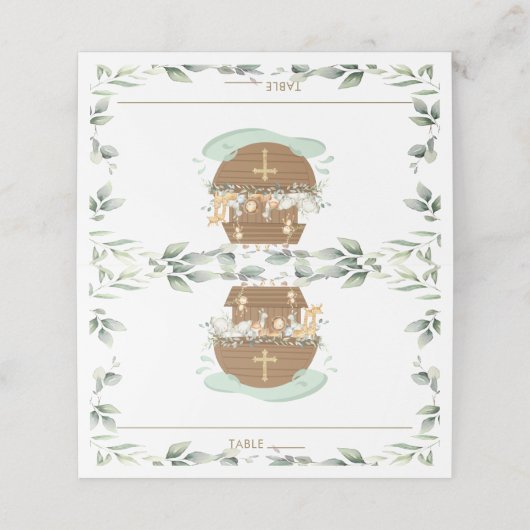 ノアの箱舟の緑の動物のバプテスマ《キリスト教》洗礼式や命名式 プレイスカード (外部開封)