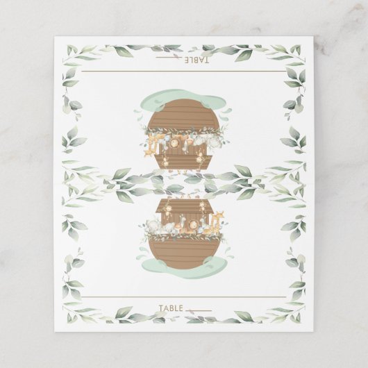 ノアの箱舟の緑の動物ベビーシャワー誕生日 プレイスカード (外部開封)