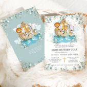 ノアの箱舟の緑の男女兼用洗礼 招待状