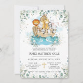 ノアの箱舟の緑の男女兼用洗礼 招待状 (正面)