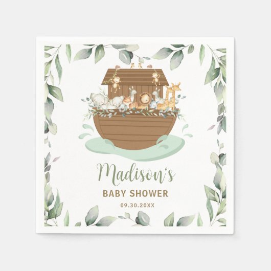 ノアの箱舟の緑の赤ちゃんシャワー1st誕生日 スタンダードカクテルナプキン (正面)