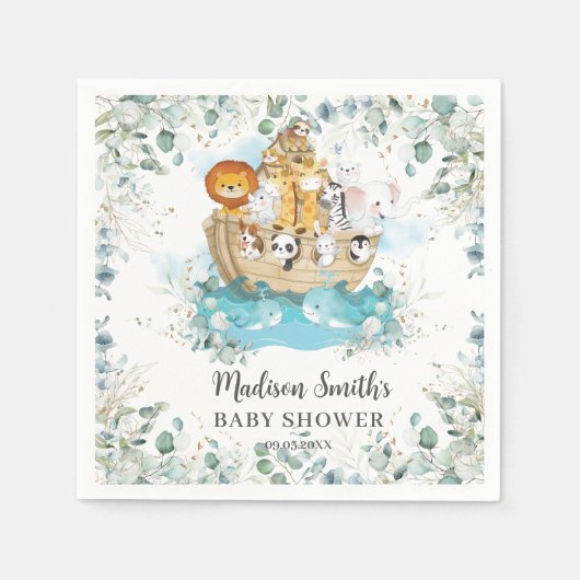 ノアの箱舟の緑の赤男女兼用ちゃんシャワー スタンダードカクテルナプキン (正面)