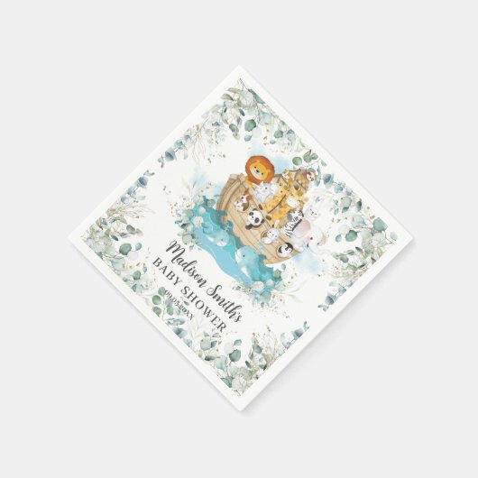 ノアの箱舟の緑の赤男女兼用ちゃんシャワー スタンダードカクテルナプキン (角)