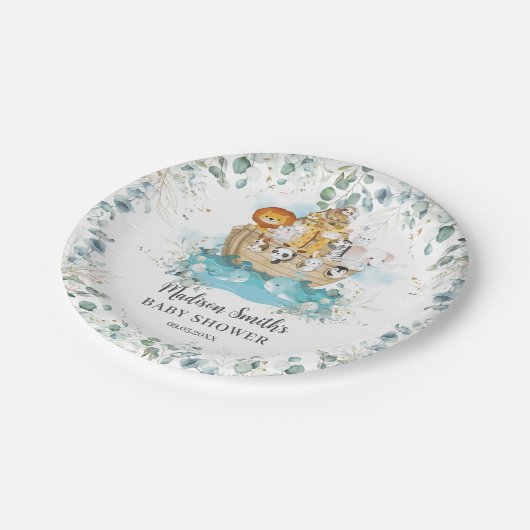 ノアの箱舟の緑の赤男女兼用ちゃんシャワー ペーパープレート (アングル)