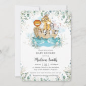 ノアの箱舟の緑の赤男女兼用ちゃんシャワー 招待状 (正面)