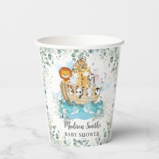 ノアの箱舟の緑の赤男女兼用ちゃんシャワー 紙コップ (裏面)