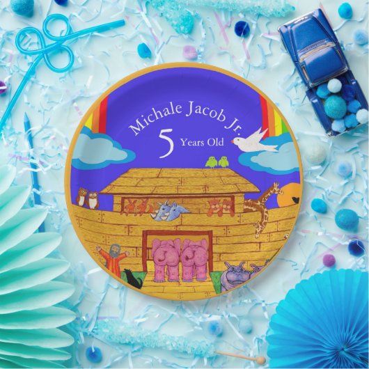 ノアの箱舟の誕生日パーティレインボゾウ ペーパープレート (パーティー)