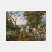 ノアの箱舟への動物の侵入 フリースブランケット (正面(横))