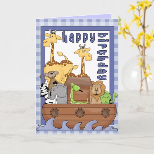 ノアの箱舟アニマルズボーイハッピーバースデーカード カード (黄色い花)