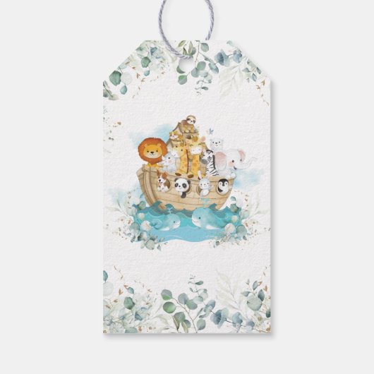 ノアの箱舟グリーンのジェンダーニュートラルベビーシャワー ギフトタグ (裏面)