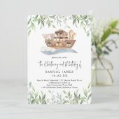 ノアの箱舟グリーン 誕生記念日 & 1歳の誕生日 招待状 (スタンド正面)