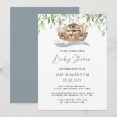 ノアの箱舟グリーン 赤ちゃんシャワー招待状 招待状 (正面/裏面)