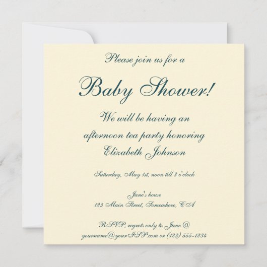 ノアの箱舟バイヒドリー、ヴィンテージベビーシャワー 招待状 (裏面)