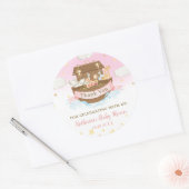 ノアの箱舟ピンクの動物の女の子ベビーシャワーありがとう ラウンドシール (封筒)